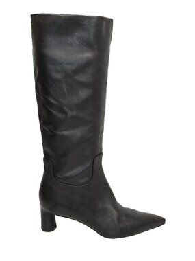 New! Vince Floris Leather Knee High Pointy Toe Boot Black Size 8.5 M DD427A